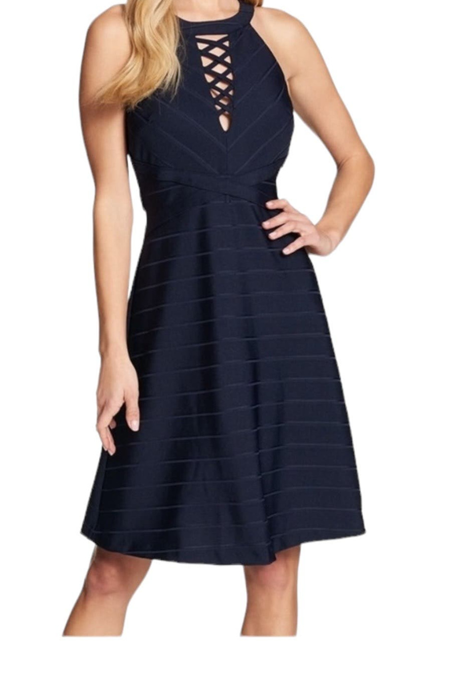 Guess Dress striped lace up sleeveless skater navy blue size 10